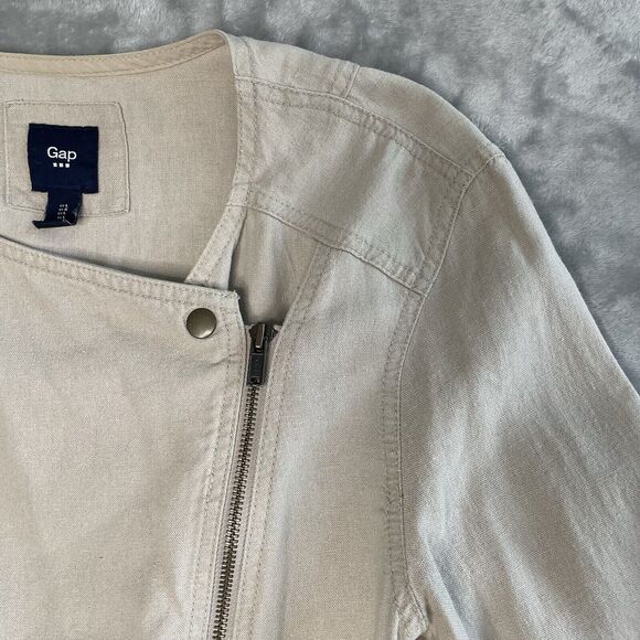 Gap Linen Biker Jacket Womens Large Khaki Tan Beige Full Zip Taupe Lightweight - Picture 5 of 10
